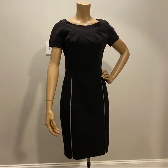 Kevan Hall Black Sheath Dress with Zipper Slits - Picture 5 of 9